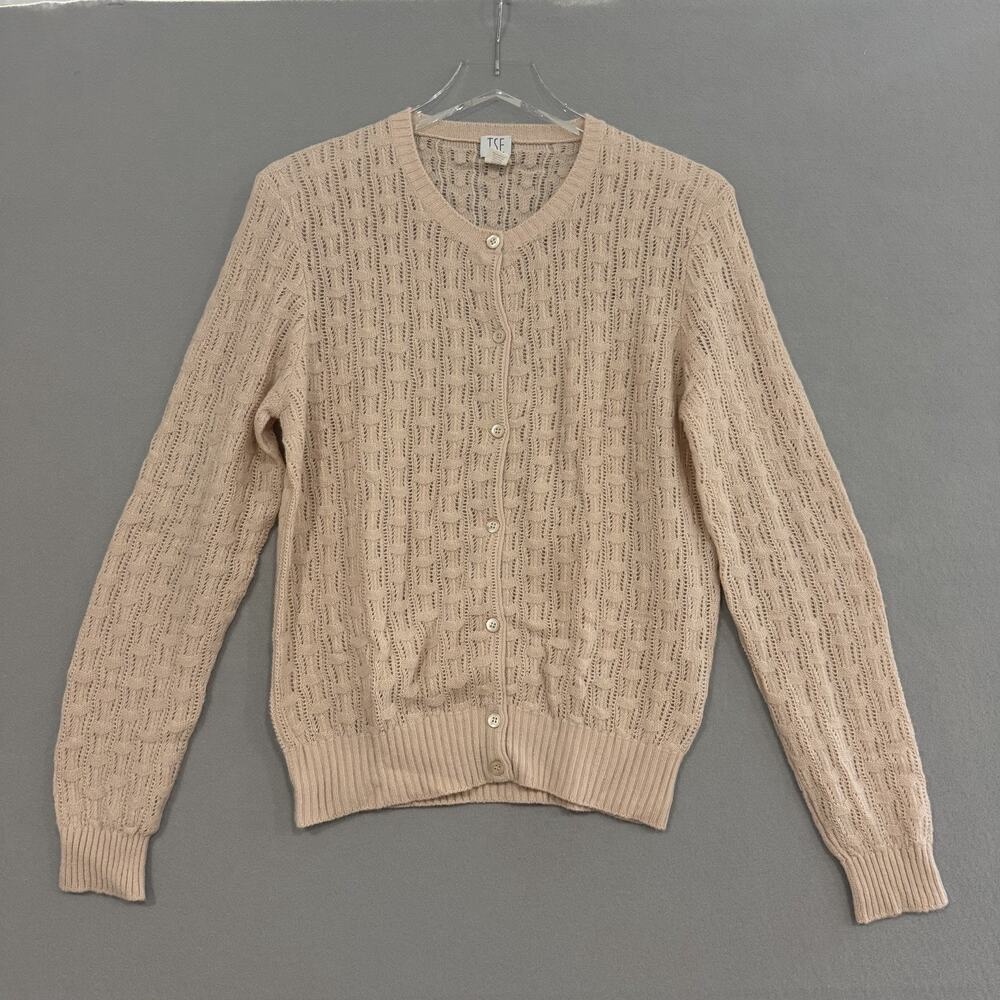TSE Cashmere Cardigan Sweater Women’s XL Light Pink Dainty Pointelle Cottagecore
